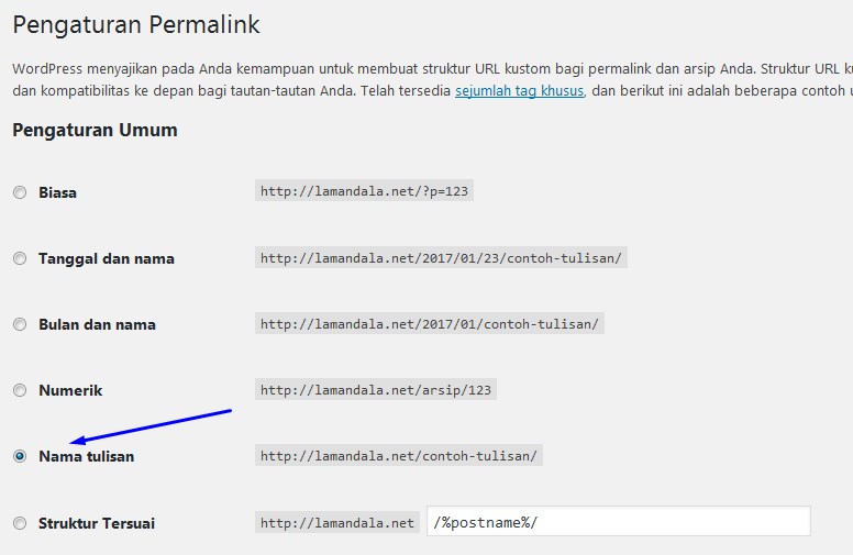 pengaturan permalink