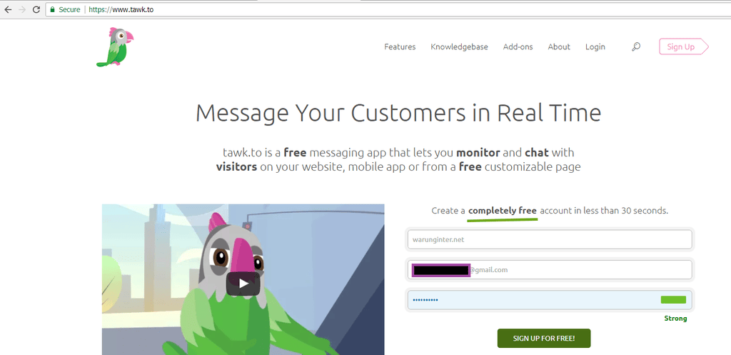 Memasang fitur live chat dengan tawk